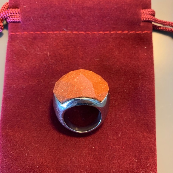 Faceted Aventurine Statement Ring – Silver Tone Geometric Dome Cocktail Jewelry - Picture 6 of 7